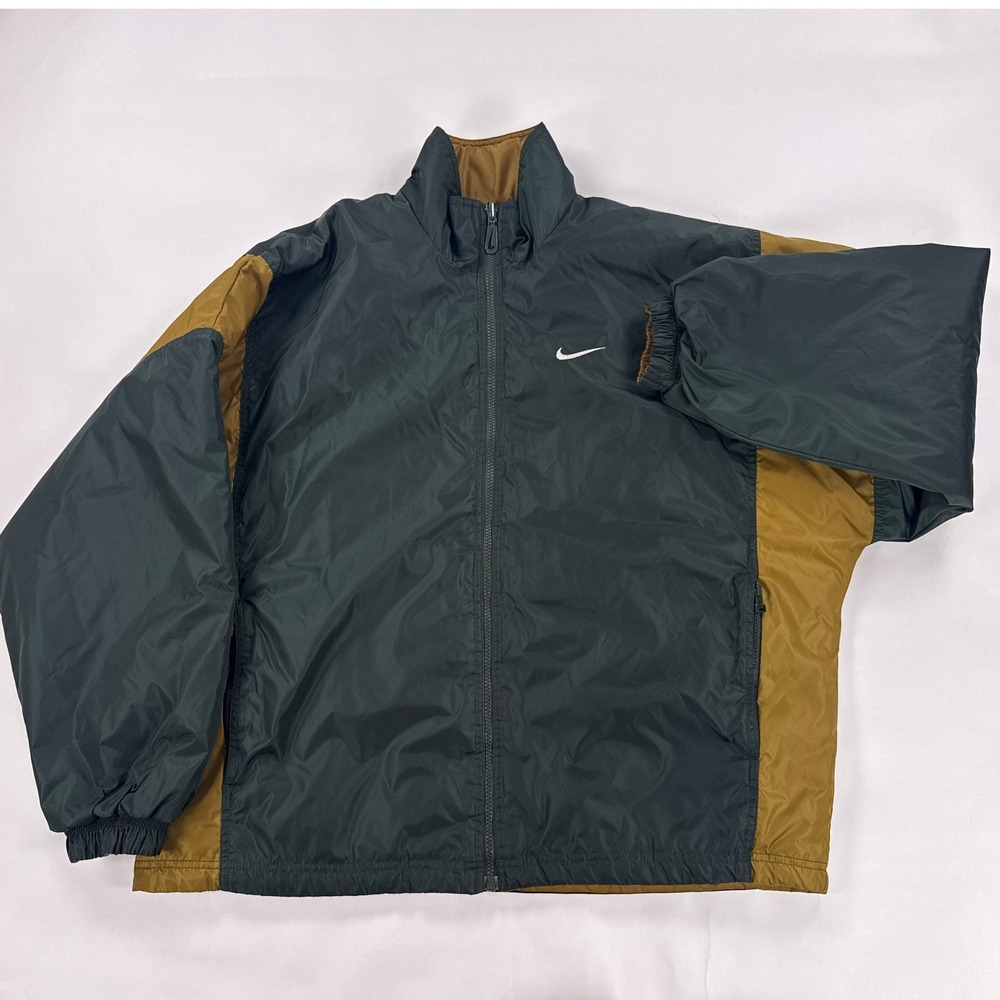 Vintage Nike Reversible Quilted Jacket Mens Small Green Mustard Gold Full Zip